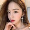 Irregular Crystal Flower Imitation Pearl Tassel Long Drop Earrings for Female Geometric Pendant Ear Wedding Jewelry