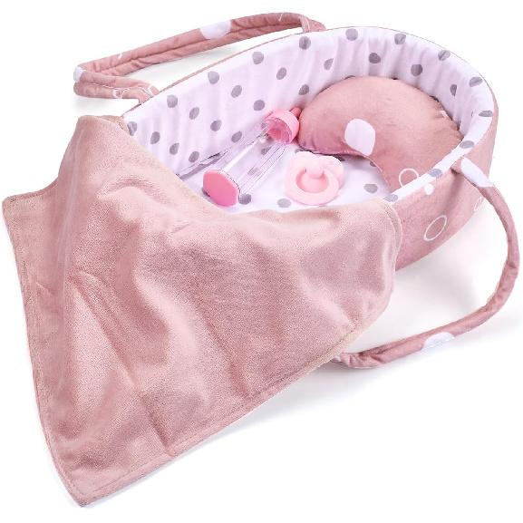 Enjoyin 8 Pcs Baby Doll Accessories Set Includes Feeding Bottle, Pacifier, Blanket, Pillow, Tablewares and Bassinet Carrier for 9'' to 12'' Dolls