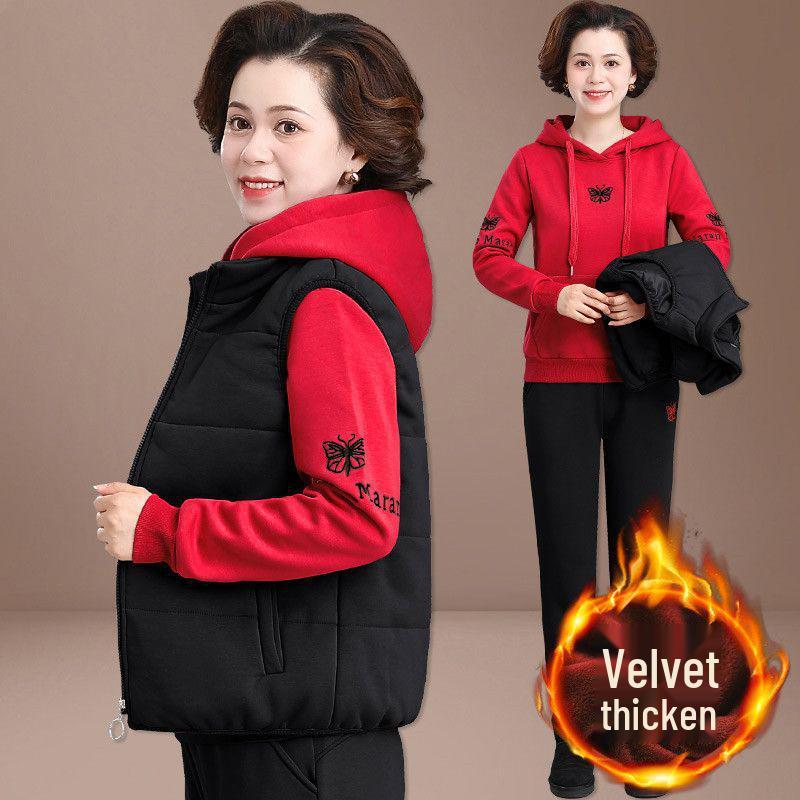 Women's Winter Sportswear Set: Velvet Thickened Vest & Coat for Middle-Aged & Elderly