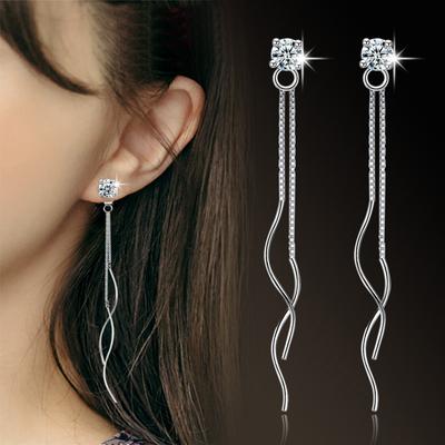 Temperament Long Earline Women's Personality Simple Fringed Four-claw Stud Earrings Corrugated Zircon Earrings