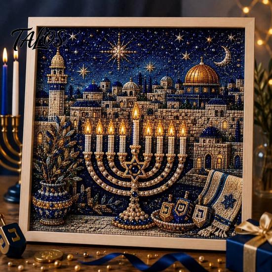 Indoor Garden Decor DIY Hanukkah Pearl Art Kit, 3D Mosaic Bead Craft Set, Creative Holiday Gift for Family Ritual Activity Making Kit Traditional Home