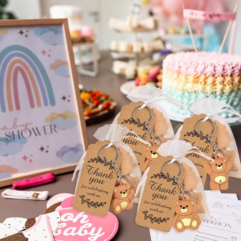 10/30Pcs Baby Shower Souvenirs Gift Organizer Bag with Bear Keychain Thank You Kraft Tag Girl Boy Birthday Party Favors for Guests