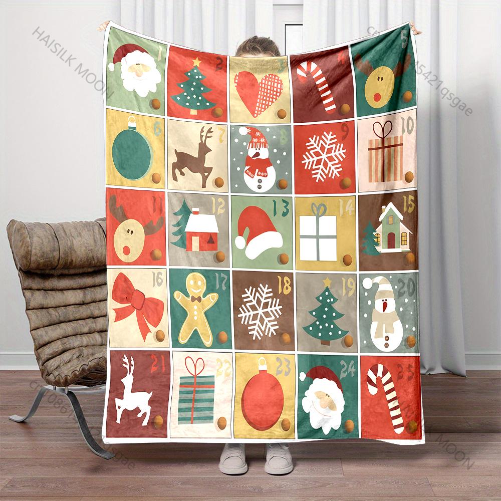 Festive Christmas-themed Illustrated Designs Blanket Flannel Material Soft Warm for All Seasons Home Outdoor Camping Picnics RV