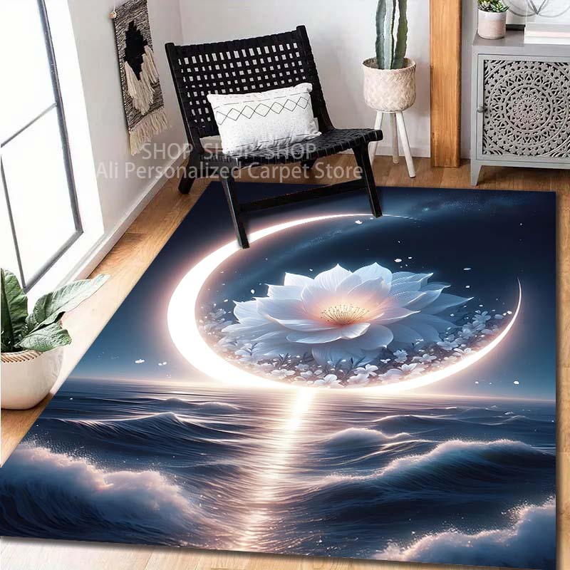 Beautiful Lotus Printed Carpet for Living Room Bedroom Sofa Home Decoration Non-slip Floor Mat Modern Carpet Large Size