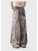 2024 Jeans Unisexe Taille Haute Jambe Large Teints par Jet d'Encre Délavés