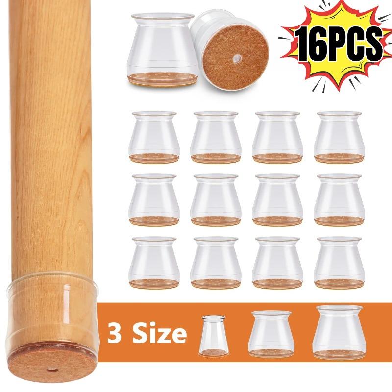 4/8/16 Pcs Round Chair Leg Protector Silicone, Chair Leg Pads, Furniture Leg Protector, Non Slip Reduce Noise Wrapped Felt Bottom