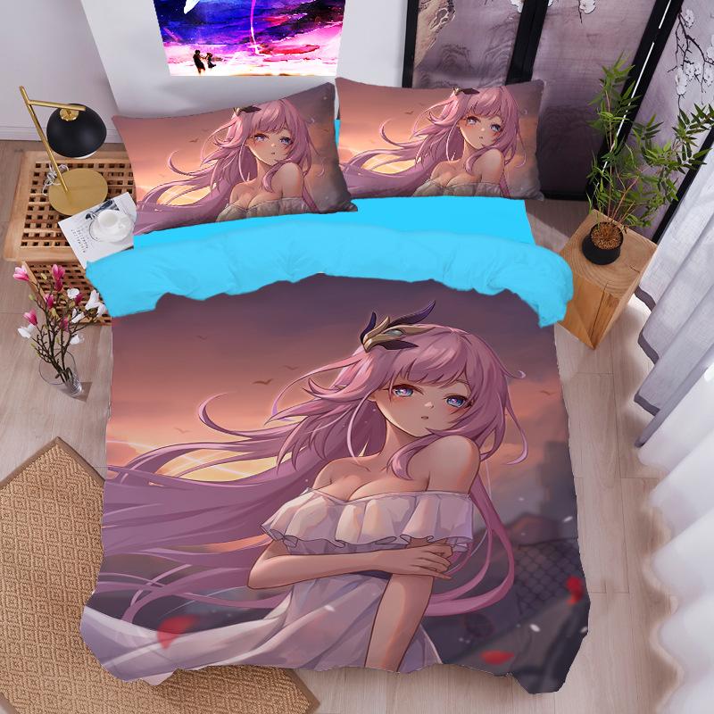 Anime Elysia Bedding Sets Japanese Anime Two-Dimensional Girl Duvet Cover Set Kawaii Sexy Girl Quilt Cover 2/3Pcs