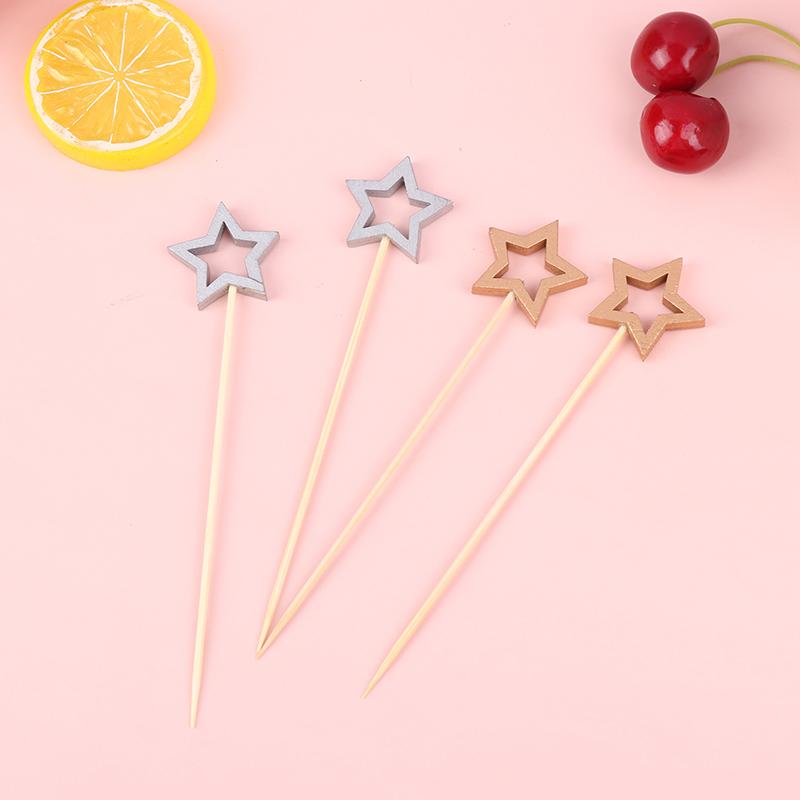 50ks Star Shape Jednorázové párty nádobí Bambusové špízy Jídlo Koktejl Ovocné Košíčky Vidlička Tyčinky Party Table Decorations Supli