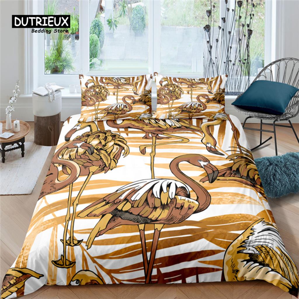 Home Living Luxury Flamingo Print 2/3Pcs Soft Duvet Cover PillowCase Queen and King Size Kids Bedding Set EU/US/AU Size