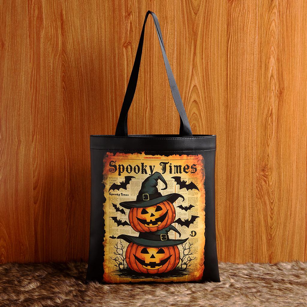 

Halloween Vintage Illustrator Underarm Bag PU Leather Contrast Color Splicing Daily Commuter Shoulder Bag