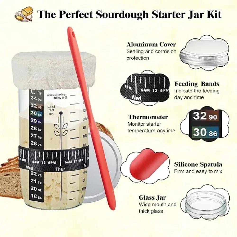 Sourdough Starter Kit 24Oz Sourdough Container Silicone Spatula Thermometer Lid for Perfect Gift Sourdough Bread Starter Kits