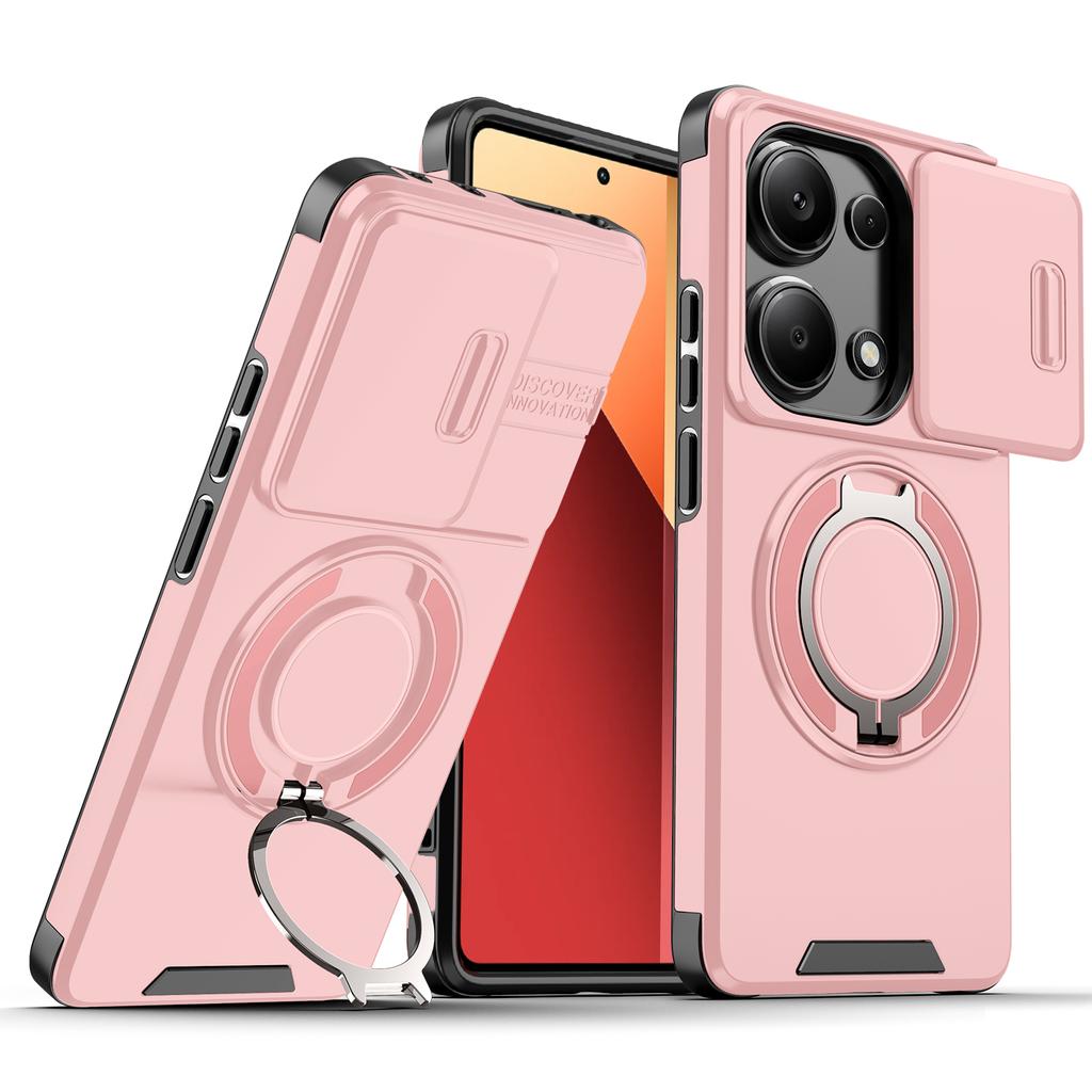 Magnetic Metal Ring Stand Armor Case For Xiaomi Redmi Note 13 5G Note13 Pro 4G 14S Slide Push Window Lens Protection Phone Cover