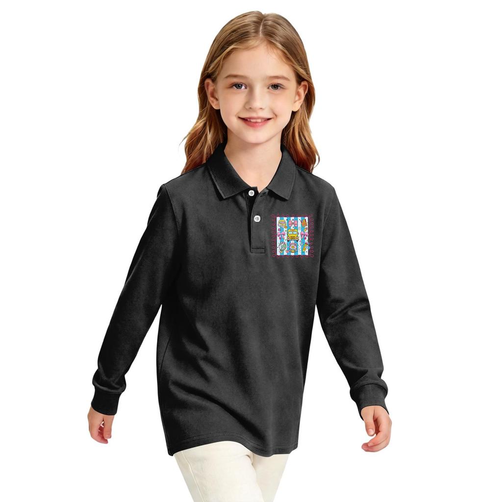 Girls' Long Sleeve Printed School Uniform Casual Top