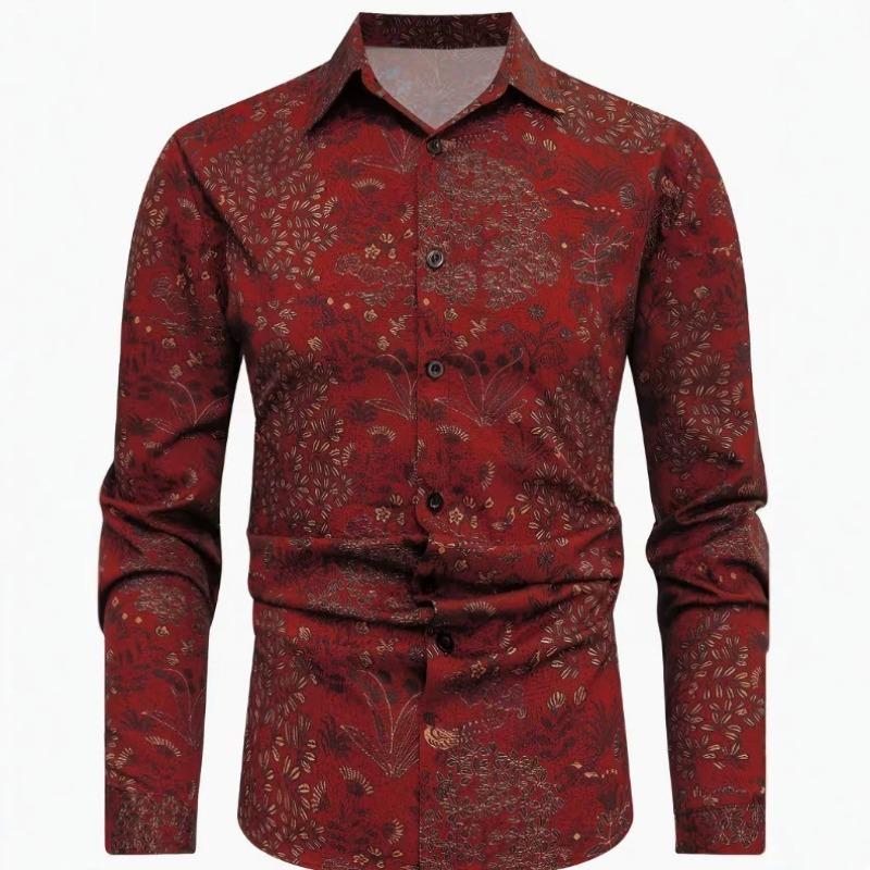 Men Long Sleeve Turn Down Collar Cowhide Pattern American Western Loose Shirt