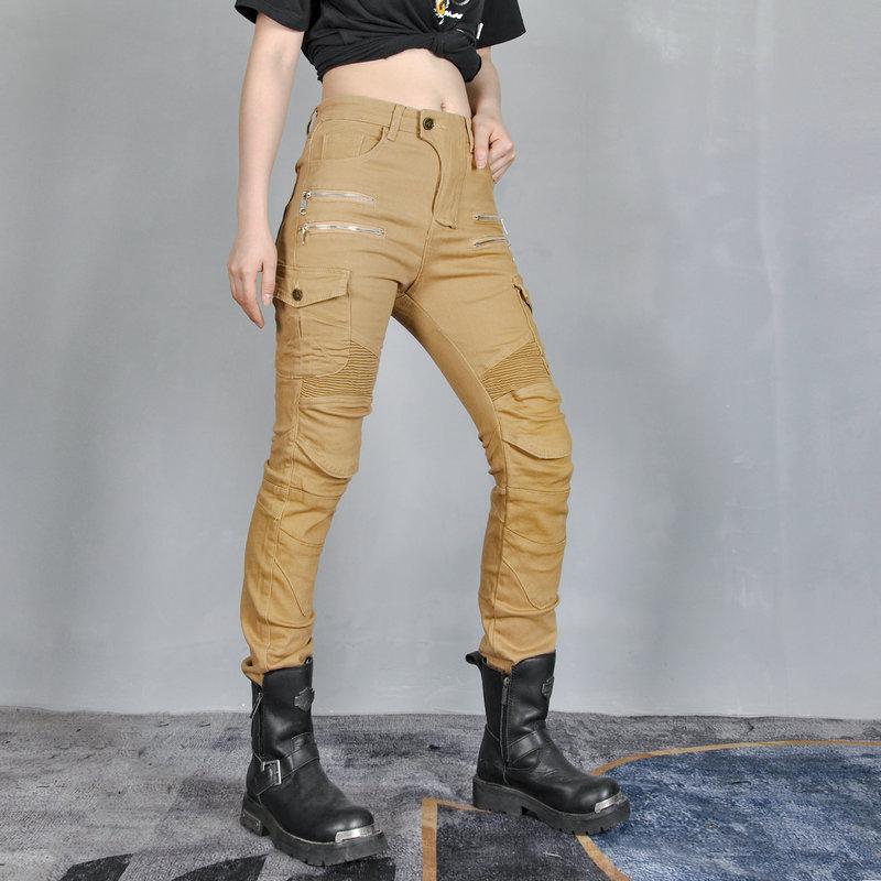 Motorcycle jeans, female rider elastic motorcycle riding pants, retro personalized casual anti-drop pants
