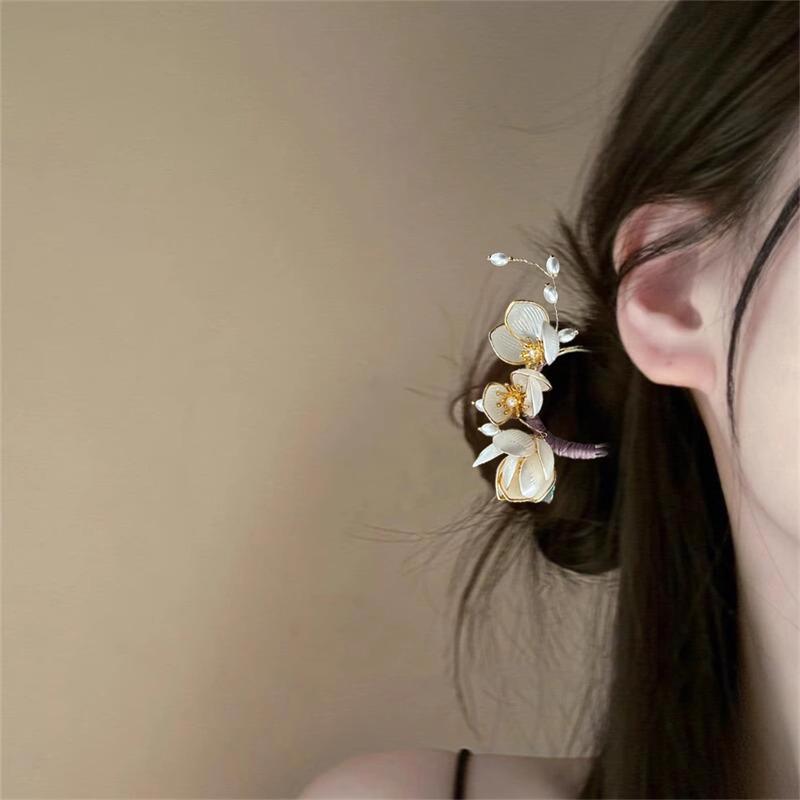 Elegant Pearl Flower U Shape Hair Sticks Hairpin Chinese Style Sweet Flowers Leaves Hair Stick for Women Girl Hair Fork Hanfu