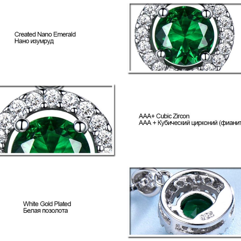 925 Sterling Silver Nano Emerald Vintage Round Green Pendant White Zircon Fashion Jewelry Necklaces