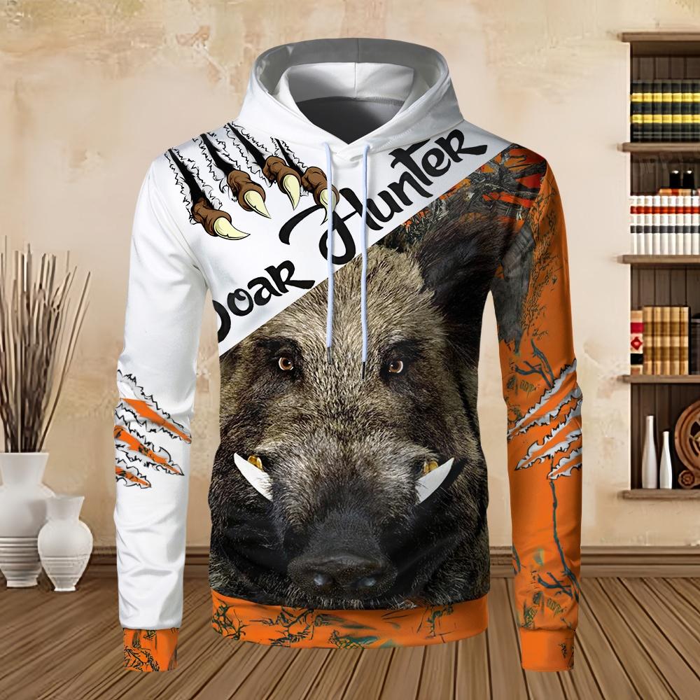 Sweatshirts for Men Boar Hunting Orange Camo 3D Prin Unisex Harajuku Kangaroo Pocket Casual Street Sweatshirt Pullover Hoodies