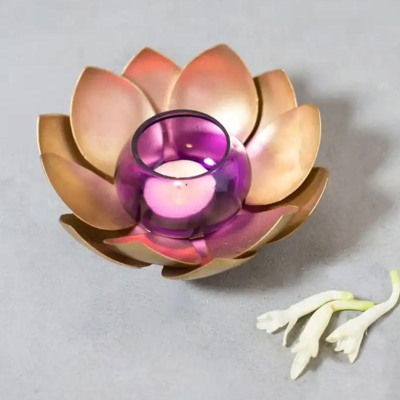 Purple Lotus Candlestick, Lotus Light Holder Purple, Isha Life