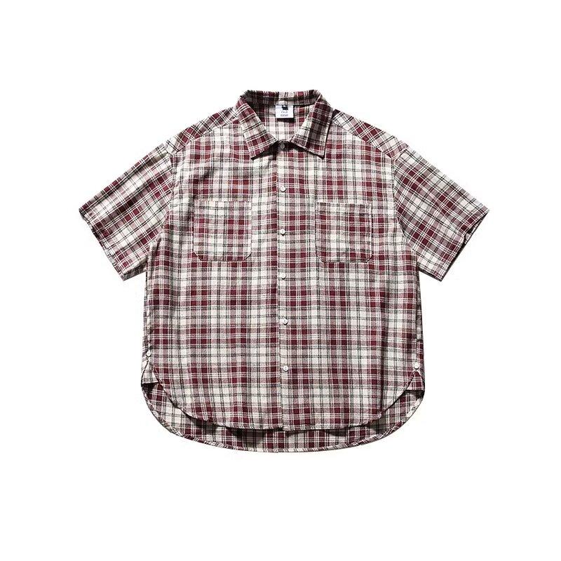 

Летняя новая рубашка с цветными лацканами в клетку с японским ретро-украшением на карманах, рубашка с короткими рукавами 2XL красный