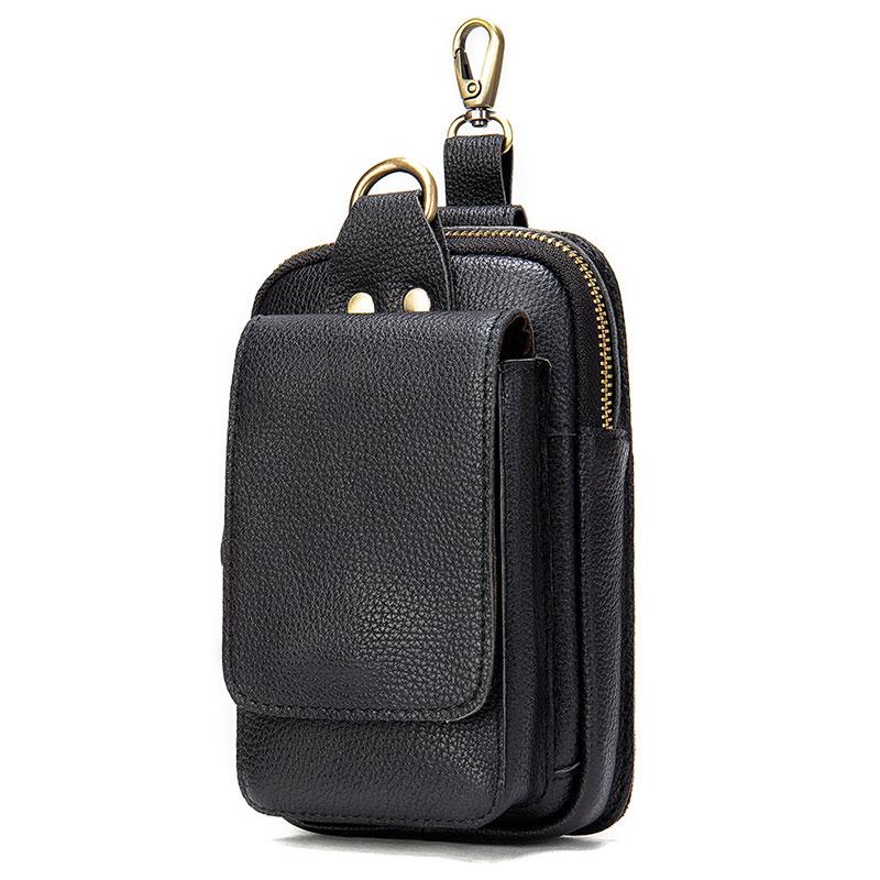 Mens Leather Belt Pounch Anti-theft Fanny Pack 5.5 "5.7" 6 "leather Mobile Phone Top Layer Leather Belt Wasit Pouch Male On Belt