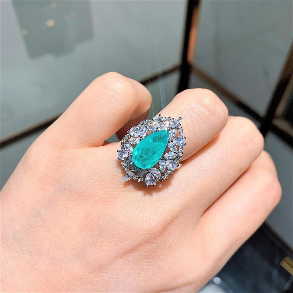 Jewelry Supply Jewelry Set Simulation Paraiba Neon Green Pendant 8 * 14 Ring 8 * 14