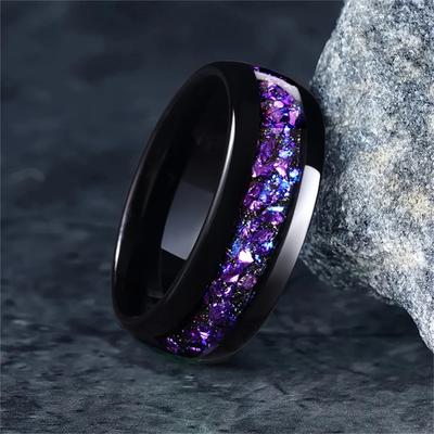 Anillos de Moda para Hombre de Acero Inoxidable de 8 mm Incrustados Estilo Galaxia Concha de Abulón Anillos Para Hombre Banda de Boda Compromiso Joyería Regalo