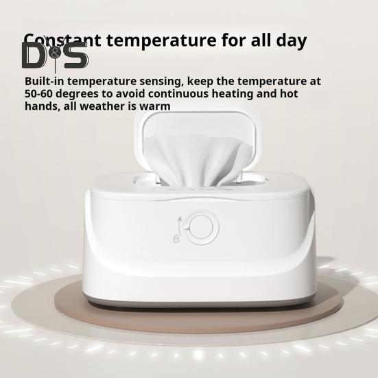 Wipes Warmer with Stainless Steel Top Heating 3 Adjustable Levels Indicator Light Constant Temperature Baby Wet Wipes Dispenser for Large Wipes Holds