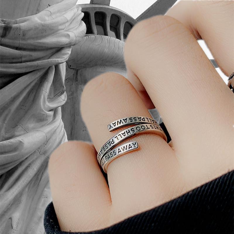 Yizizai Vintage Mutil-Layer Letter Thai Silver Color Rings Personality Adjustable Opening Ring For Women Party Gift
