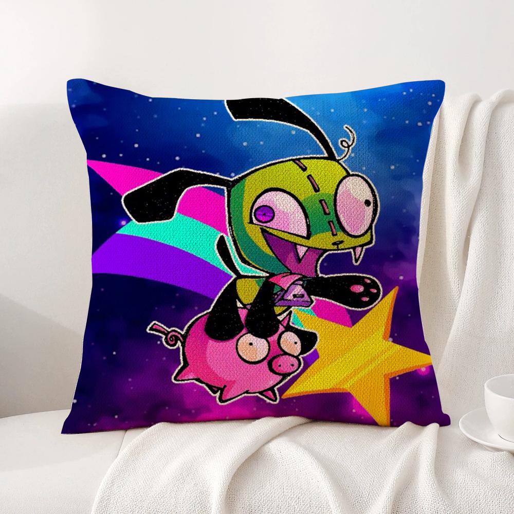 I-Invader Z-Zim Cushion Cover Summer Coolness Linen Fabric Double-Sided Printing Pillow Case Sofa Home Decor Gift