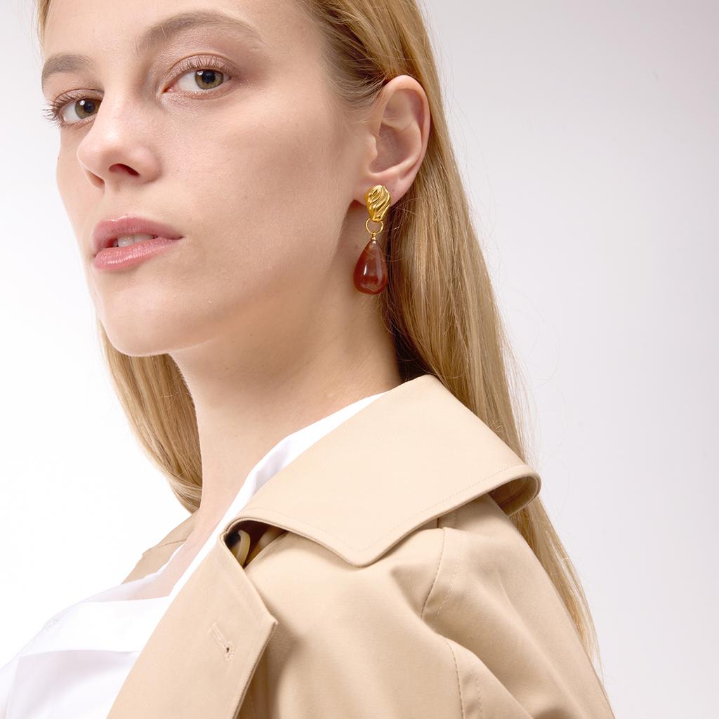 Youthway Water Drop Shape Resin Earrings For Women Minimalist  Gold Plated Stainless Steel Earrings Simple Fashion Jewelry