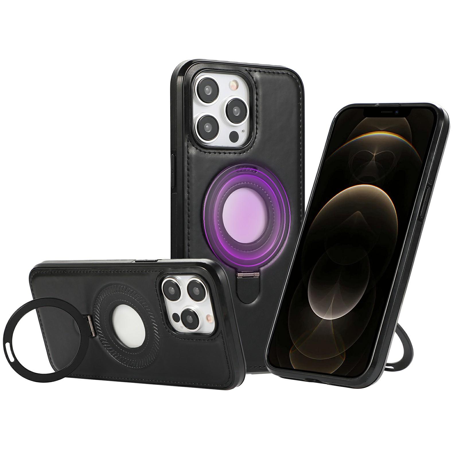 

For iPhone 12 Pro Max Case Magnetic Kickstand PU Leather Coated PC+TPU Phone Cover Black