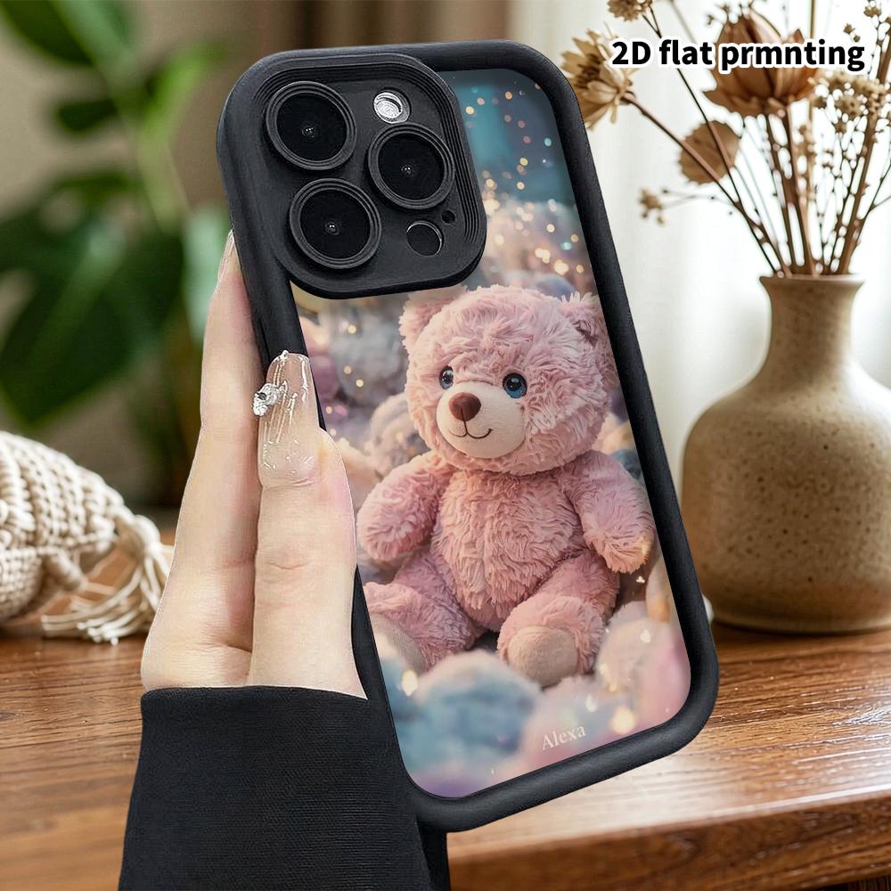 Phone Case: 2D Flat, Suitable for iPhone 18 17 16 15 14 13 Pro Protective Case, Moonlit Pink Bear, Perfect Holiday Gift for Christmas and Halloween