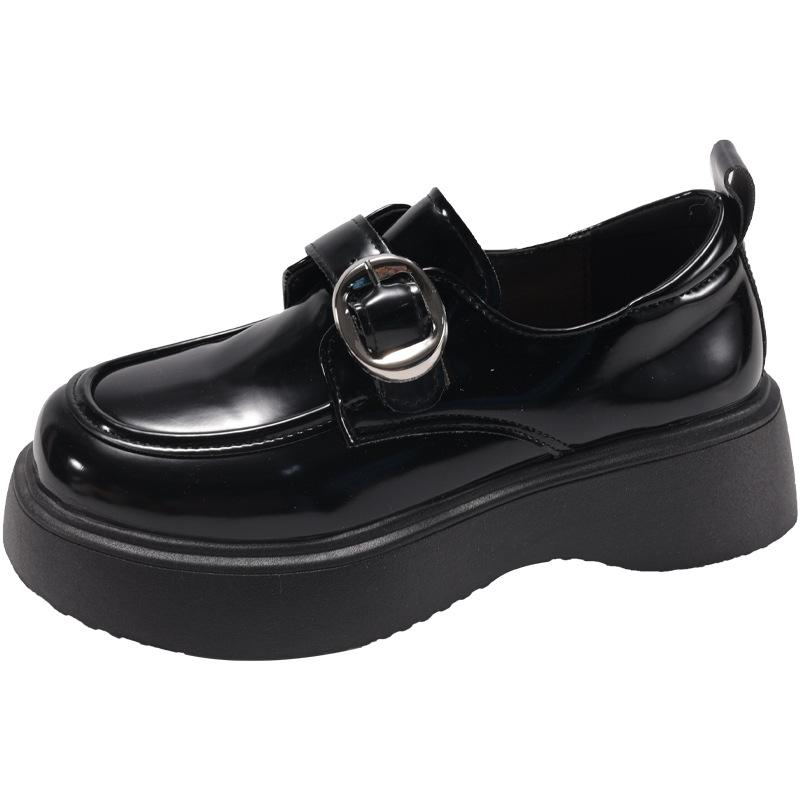 Black Small Leather Shoes Women's 2025 New Spring and Autumn New Retro Flat-soled Single Shoes British Style Buckle Fashion Loafers