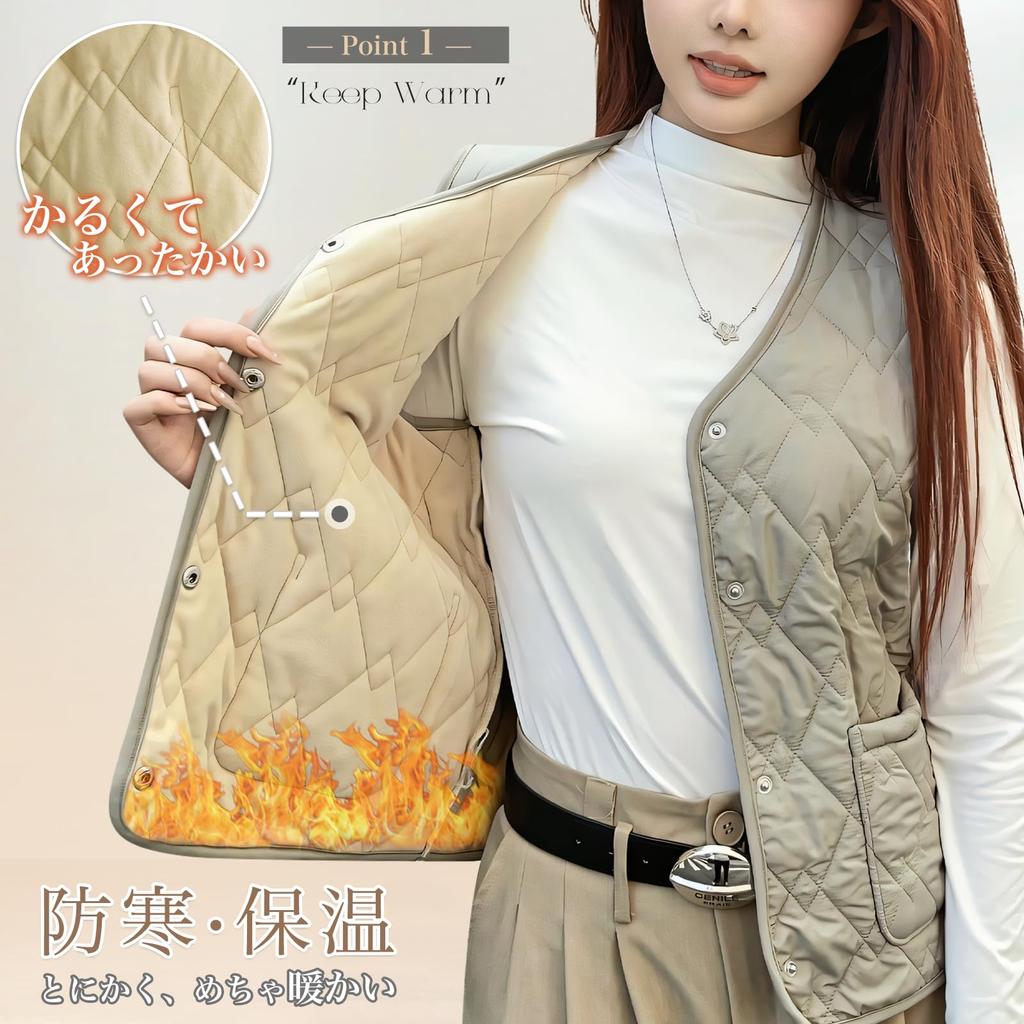 Down Cold Weather Boa Plus Solid Cold and Warm for and Winter [inotenka] Women's Vest, Padded, Wear, Innerwear, Casual, V-Neck, Lightweight,