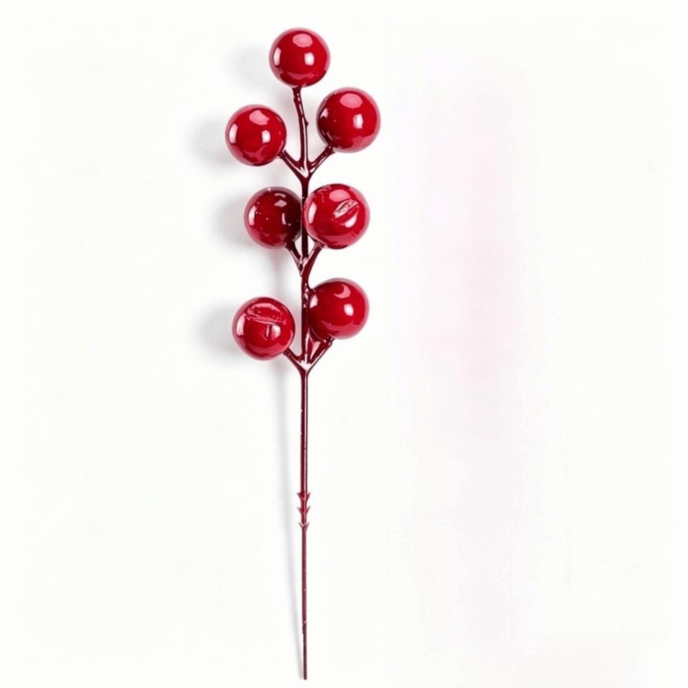 10pcs Cypress Leaves Artificial Plants With Red Berries Cypress Branches Dining Table