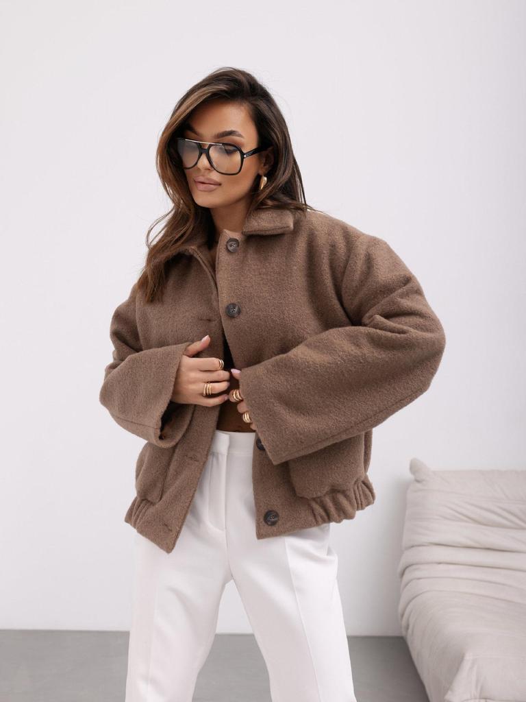 2024 Autumn/Winter Women's Solid Color Wool Coat with Pocket and Button Row