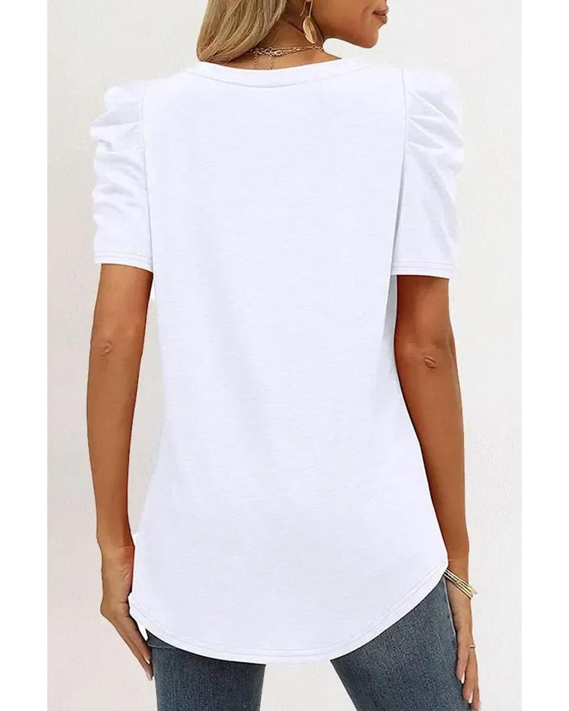 Azura Exchange V-Neck Puff Sleeve T-Shirt