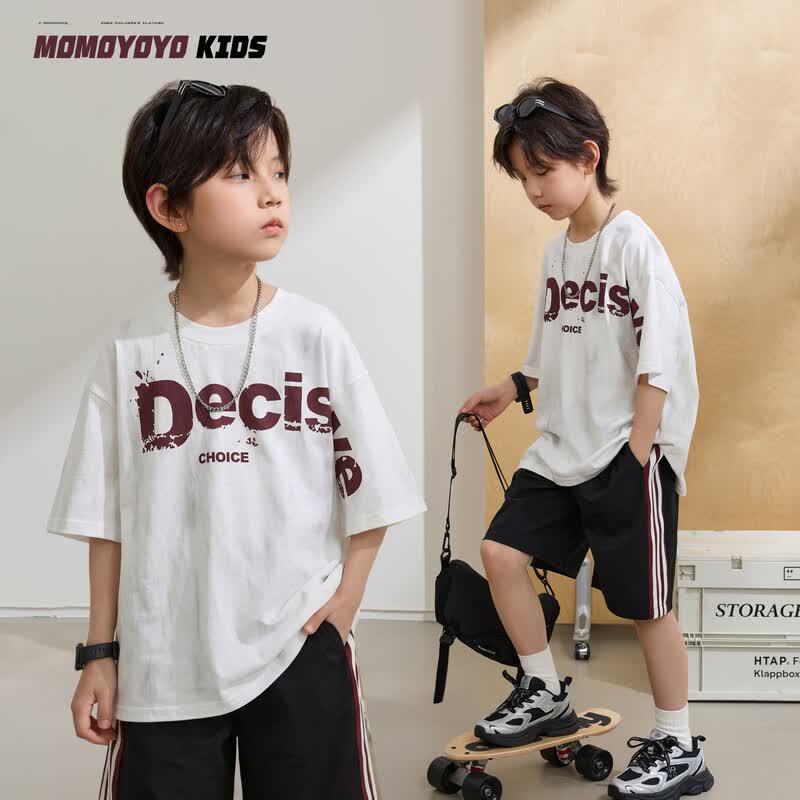 Kids  Summer Loose Letter T-shirt  Shorts Set 160