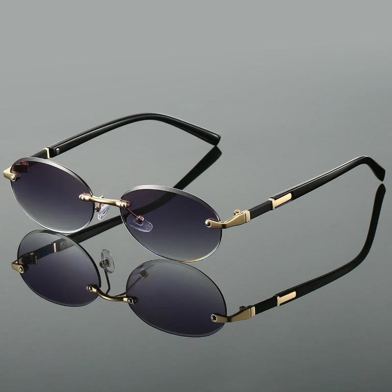 New Rimless Oval Sunglasses New Fashion Gradient Ocean Lenses Shades Trendy Vintage Brand Design Decorative Sun Glasses