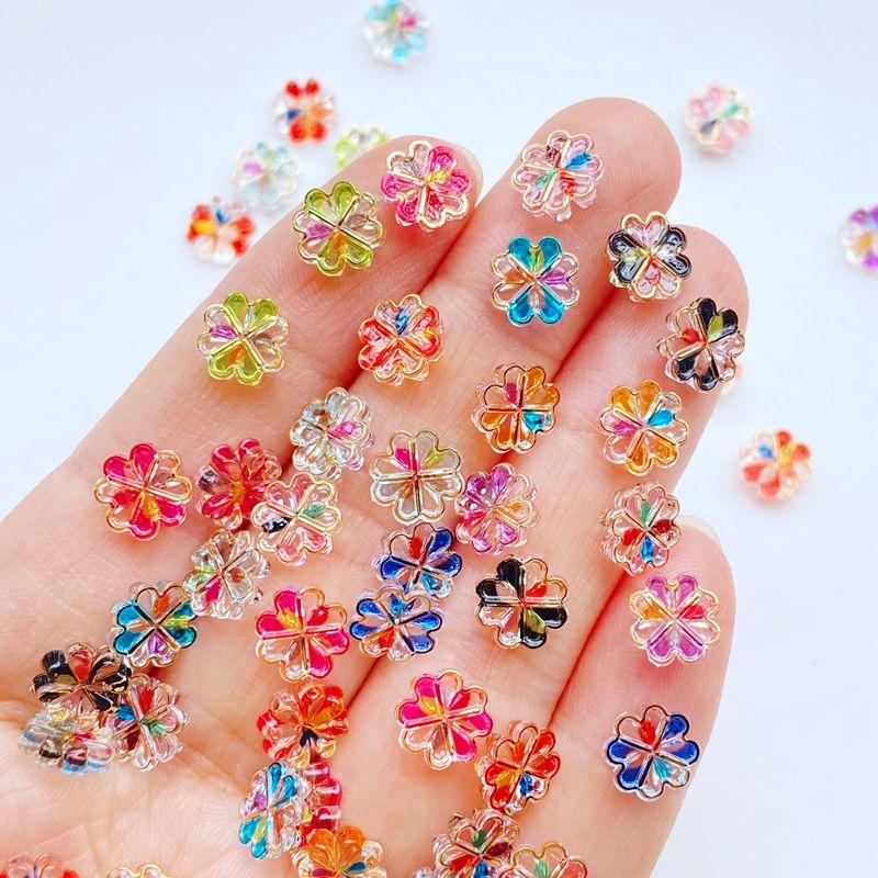 100Pcs New Cute Mini 8mm Shiny Flowers Flat Back Resin Cabochons Scrapbooking DIY Jewelry Craft Decoration Accessorie