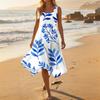 Women's Casual Sleeveless Floral Print Dress Round Neck Irregular Hem Mid-Length Dress Lightweight Summer Dress