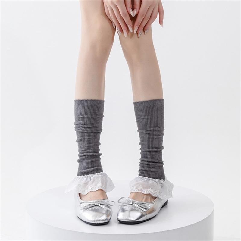 Girls Lolitas Knit Long Socks Ruffle Flared Leg Warmers Harajuku Bootie Socks Spring Summers Warm Ankle Heap Socks