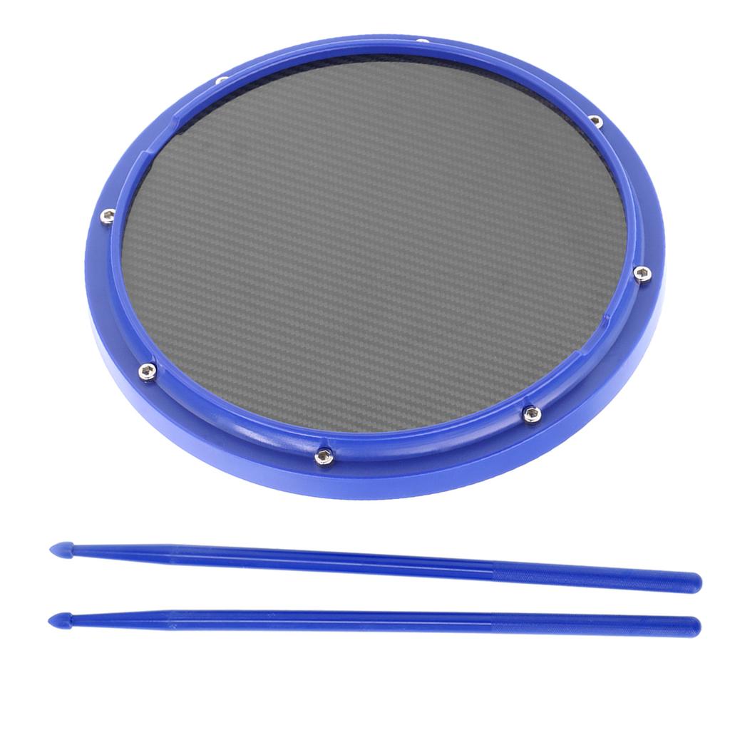 12in Drum Pad Percussion Training Carbon Fiber NonSlip ShockAbsorbent Mat with Drumsticks(Blue )