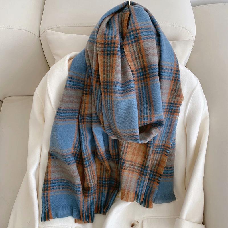

Korean Classic Plaid Imitation Cashmere Scarf for Women in Spring Autumn and Winter Versatile Thickened Warm Tassel Couple Student Scarf 200*65cm
