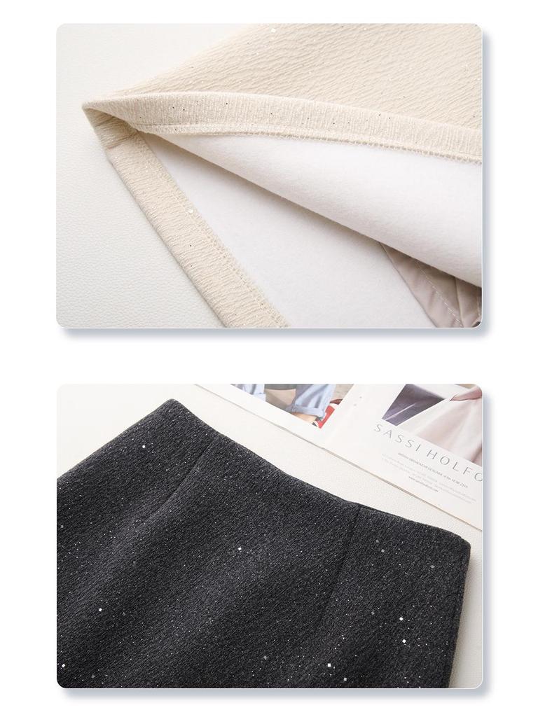 Women's Gray Wool High-Waist Bodycon Midi Skirt - Autumn/Winter 2024 A-Line Design