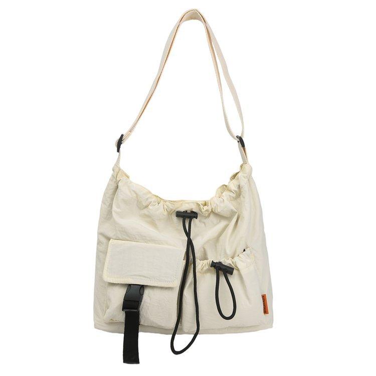 

Small Design Pleated Drawstring Canvas Bag Large Capacity Lightweight Commuter Shoulder Messenger Bag Casual Cloth Bag