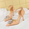Fashion Sexy Ankle Strap Thin High Heels Women Summer Patent Leather Luxury Banquet Wedding Shoe Elegant Pointed Toe High Heeled Sandals