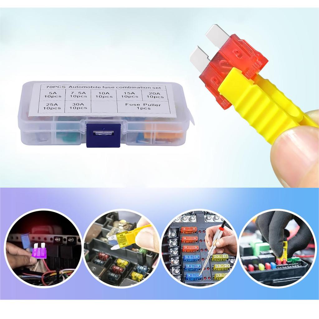 Cluoling Low Profile Fuses, 70 Pcs Car Fuses, Mini Flat Fuses, Small Fuses