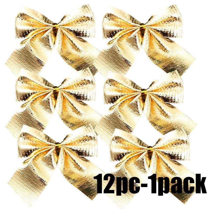 Christmas Bow 5.5cm 12pcs/set Red Bow Gold Silver Red Cloth Christmas Tree Decorations Hangings Navidad Home Decor